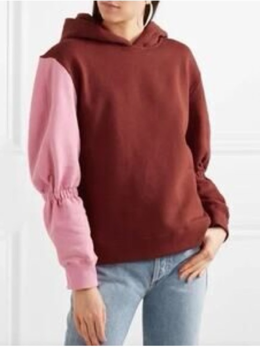 Tibi Colorblock Sculpted Sleeve Hoodie Sweatshirt Blue Red XS
